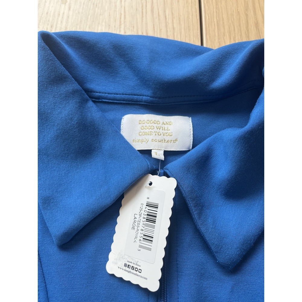 Simply Southern Women's Large Royal Blue Sleeveless Quarter Zip Dress NWT Pocket - Picture 3 of 6